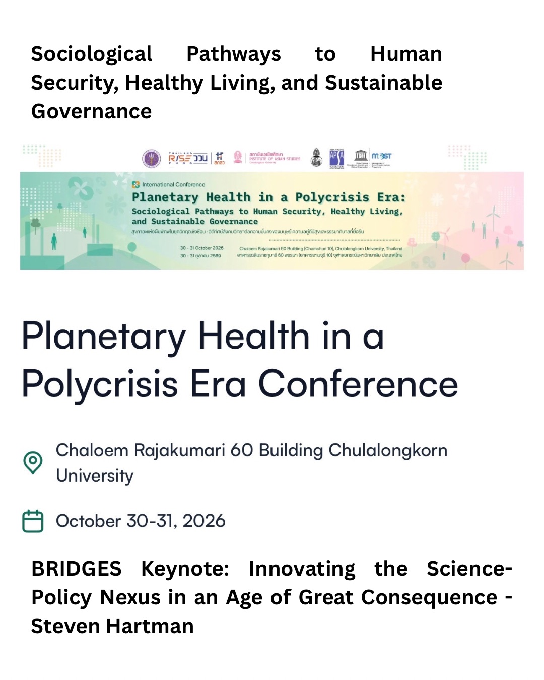 Keynote on the Science-Policy Nexus - at the Planetary Health in a Polycrisis Era: Sociological Pathways to Human Security, Healthy Living, and Sustainable Governance conference
